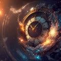 Clock time running out spinning fast in cosmos illustration Generative AI Royalty Free Stock Photo