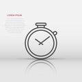 Clock timer icon in flat style. Time alarm illustration on white isolated background. Stopwatch clock business concept