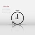 Clock timer icon in flat style. Time alarm illustration on white isolated background. Stopwatch clock business concept