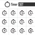 Clock , timer icon set form 1 minute to 20 minutes. Stock Vector illustration isolated on white background Royalty Free Stock Photo