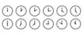 Clock or Timer vector icons set. Clock faces with arrows indicating different time