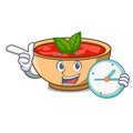 With clock tomato soup character cartoon