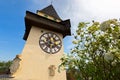 Clock tower, called the Uhrturm on top of Schlossberg Castle Hill in Graz, Austria, Europe Royalty Free Stock Photo