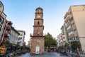 Clock Tower in Canakkale city center, a landmark on the street of Canakkale, Turkey.