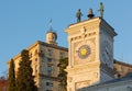 Clock Tower and the Castle at Sunset in Udine Royalty Free Stock Photo