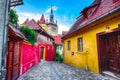 The Clock Tower and famous medieval fortified city built by Saxons in Sighisoara Royalty Free Stock Photo