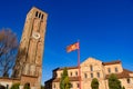 Clock tower and flag of Venice, Lion of Saint Mark Royalty Free Stock Photo