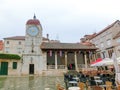 The Clock Tower of the former church of St. Sebastian with the statue of Justice Royalty Free Stock Photo