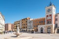 Clock tower and Fountain at the Market place of Rovinj in Croatia Royalty Free Stock Photo