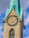 Clock tower of the Fraumunster Cathedral in Zurich