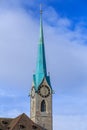 Clock tower of the Fraumunster Cathedral in Zurich