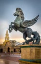 Clock Tower Gate and Pegasus Statue - Cartagena de Indias, Colombia Royalty Free Stock Photo