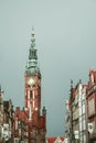 Clock tower of the Gdansk town hall, also called ratusz glownego miasta, a major landmark of the capital city of pomerania Royalty Free Stock Photo