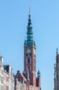 Clock tower of Gdansk Town Hall. historic Ratusz located in the Gdansk Main City borough of Srodmiescie