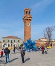 Clock Tower and Glass Sculture in Campo Santo Stefano in Murano