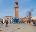 Clock Tower and Glass Sculture in Campo Santo Stefano in Murano