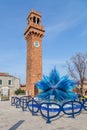 Clock Tower and Glass Sculture in Campo Santo Stefano in Murano