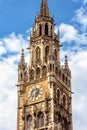 Clock Tower or Glockenspiel of Rathaus New Town Hall on Marienplatz square, Munich, Bavaria, Germany Royalty Free Stock Photo