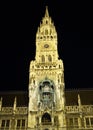 Clock Tower of the gothic New Town Hall, illuminated at night, Munich, Germany Royalty Free Stock Photo