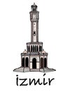 Clock tower illustration izmir turkey drawing white background