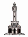 Clock tower illustration izmir turkey drawing white background