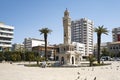 Clock tower of Izmir Turkey. Empty streets because of Coronavirus pandemi. People of is izmir is staying home