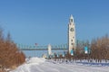 Clock tower and Jacques cartier bridge in the Old port of Montreal Royalty Free Stock Photo