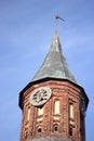 Clock tower. Kaliningrad Cathedral on the island of Kant. Russia, Kaliningrad Royalty Free Stock Photo