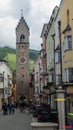 clock tower in the main street of vipiteno old town