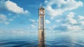A clock tower in the middle of a body of water, AI Royalty Free Stock Photo