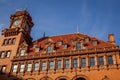 The clock tower of the old Main Street train station. Royalty Free Stock Photo