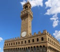 Clock Tower of OLD PALACE called Palazzo Vecchio in Florence Cit Royalty Free Stock Photo