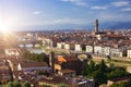 The clock tower of the Old Palace Palazzo Vecchio in Signoria Square, Florence Italy Royalty Free Stock Photo