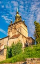 Clock Tower - one of the main symbol of medieval city Sighisoara, Transylvania, Romania. UNESCO world heritage site Royalty Free Stock Photo