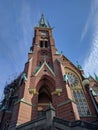 Clock tower of Oscar Fredriks Church, Gothenburg, Sweden.