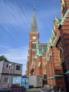 Clock tower of Oscar Fredriks Church, Gothenburg, Sweden.