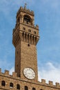 Clock tower of the Palazzo Vecchio built at the Piazza della Signoria in the 12th century in Florence Royalty Free Stock Photo