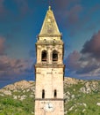 1,02,2020 Clock Tower in Perast - an ancient city in Montenegro. Located on the shores Royalty Free Stock Photo