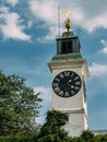 Clock Tower on the Petrovaradin fortress, Novi Sad, Serbia at sunset Royalty Free Stock Photo