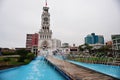 Clock tower of the Plaza Prat in Iquique, Chile with a blue and clear sky. Torre del Reloj Plaza Prat Iquique, Chile