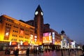 Clock tower on the shopping Wangfujing street in center of Beijing Royalty Free Stock Photo