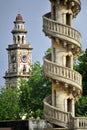 Clock tower and spiralling stairways of Mahabat Maqbara