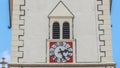 Clock on tower of St. Mark Church at St. Mark Square timelapse. Zagreb, Croatia Royalty Free Stock Photo