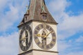 Clock on the tower of the St. Peter Church in Zurich, Switzerland Royalty Free Stock Photo