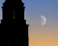 Clock Tower at Sunrise with Moon Royalty Free Stock Photo