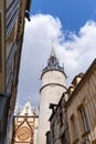 clock tower and timber framed facades in auxerre Royalty Free Stock Photo