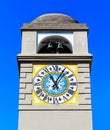 The clock tower Bell Tower of Saint Stephen`s Cathedral in the town of the island of Capri, Campania, Italy. Royalty Free Stock Photo