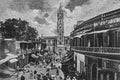 Black and White Photo of Clock Tower and Town Hall Chandni Chowk Delhi