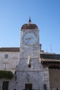 Clock tower, in Trogir, port and historical city on the Adriatic sea coast, Split-Dalmatia region, Croatia Royalty Free Stock Photo