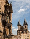 Clock at the Town Hall and Church of Our Lady before TÃÂ½n, Prague, Czech Republic